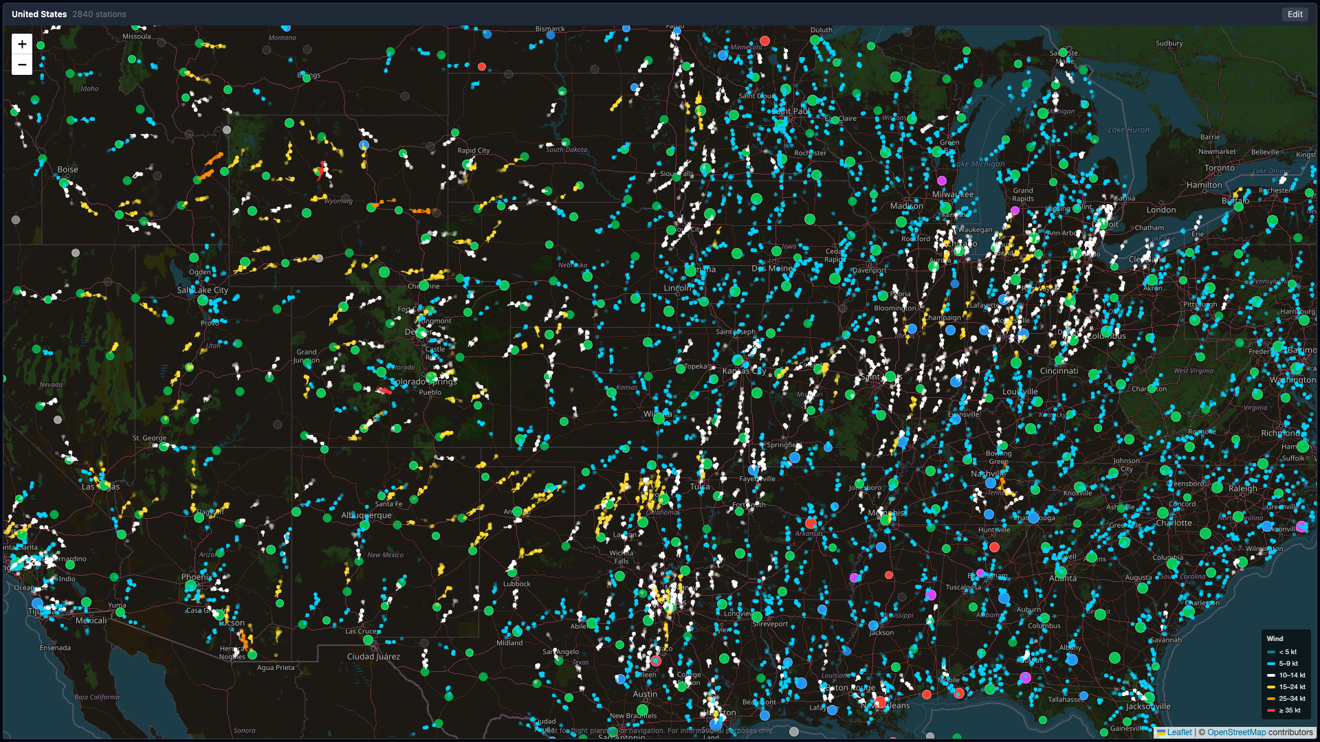 Animated US wind particle map