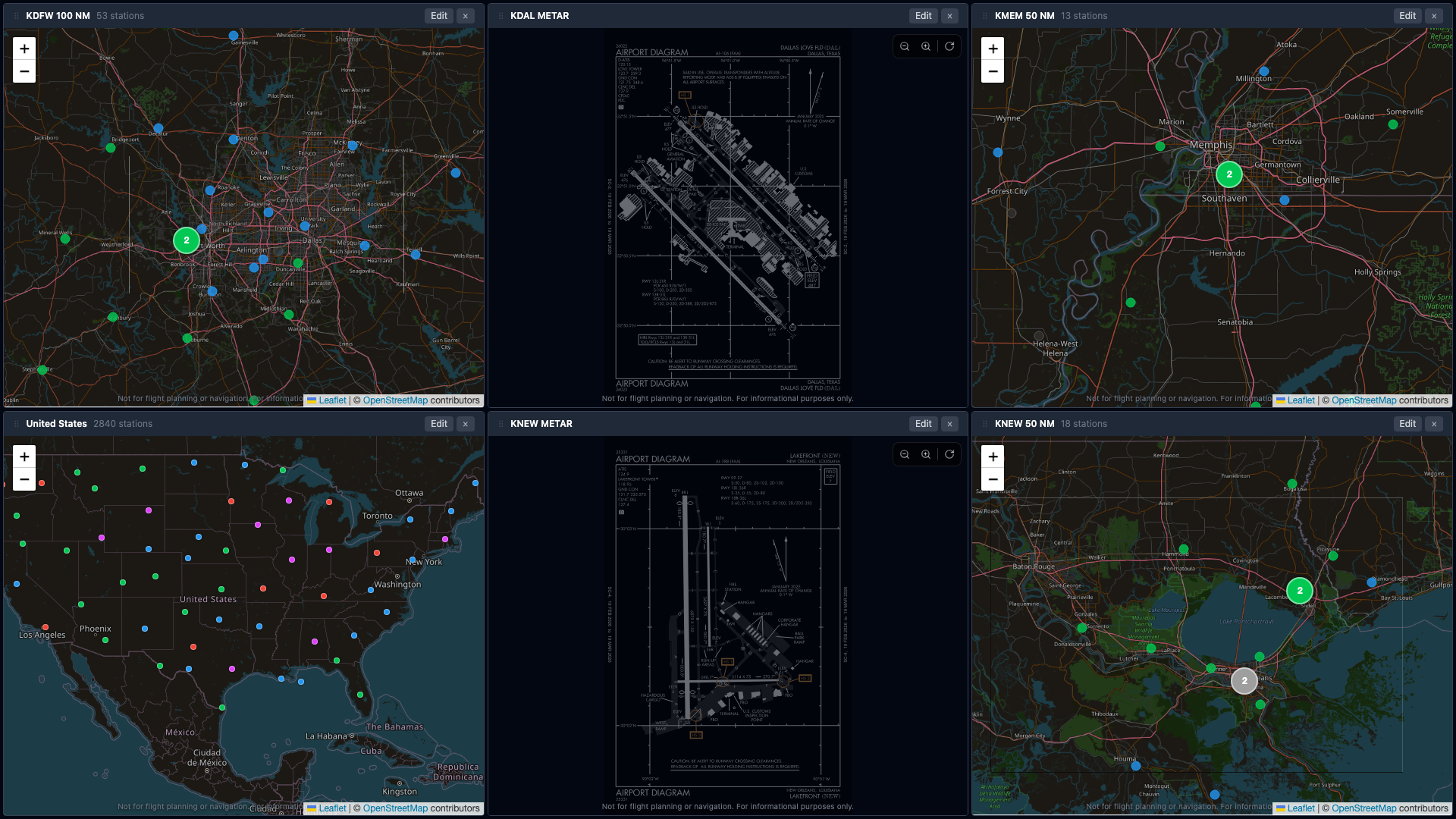 MetarBoard Pro six-pane briefing dashboard