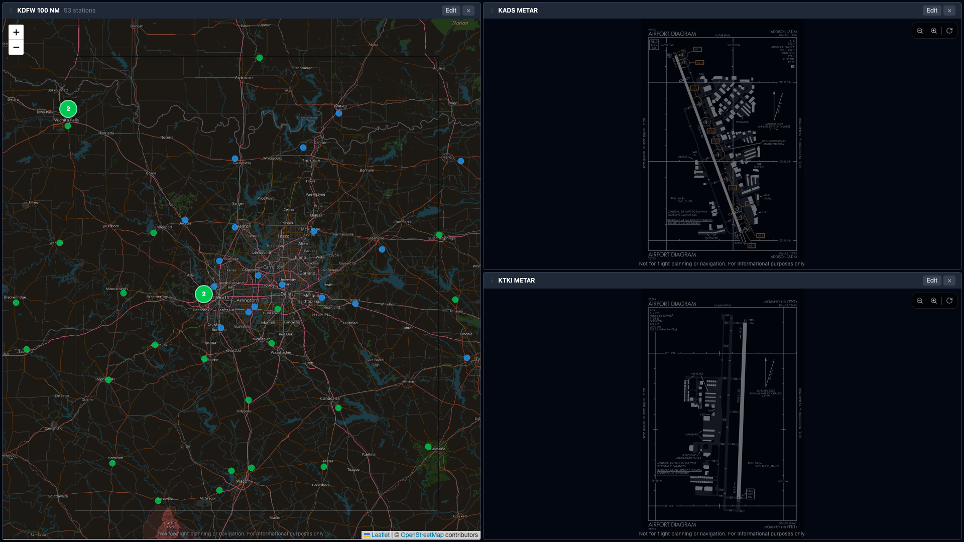 METAR detail panes with airport diagrams